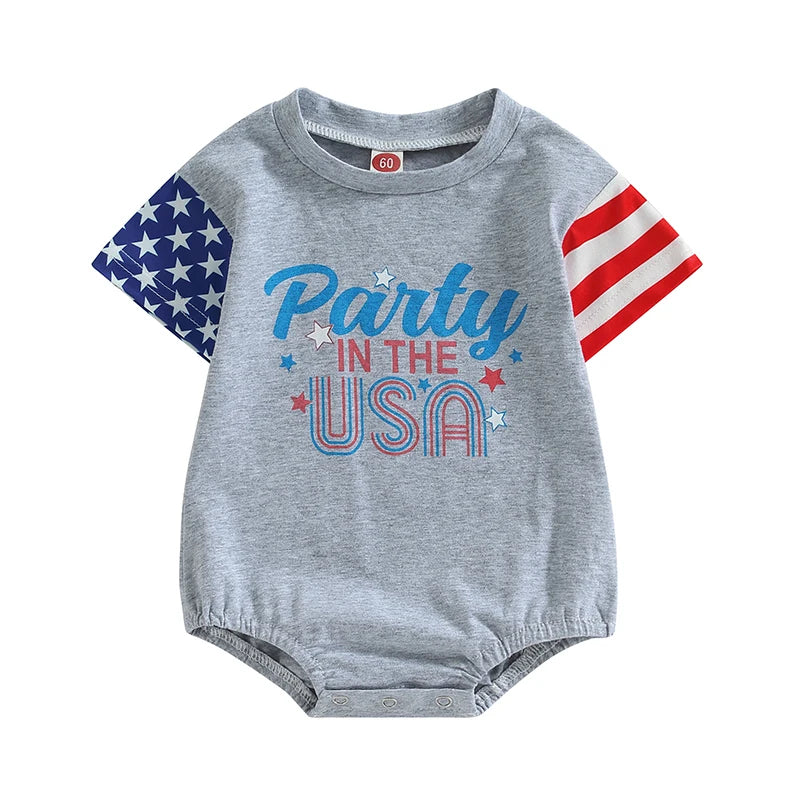 USA Romper for  Baby Girls & Boys, American Flag T-Shirt for Independence Day Party, Patriotic baby clothes for newborn and toddler