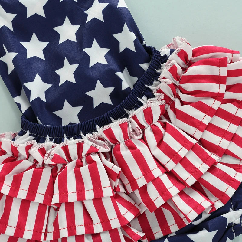 Infant Baby Girl Romper Dress for Independence Day, Striped and Stars Backless Jumpsuits