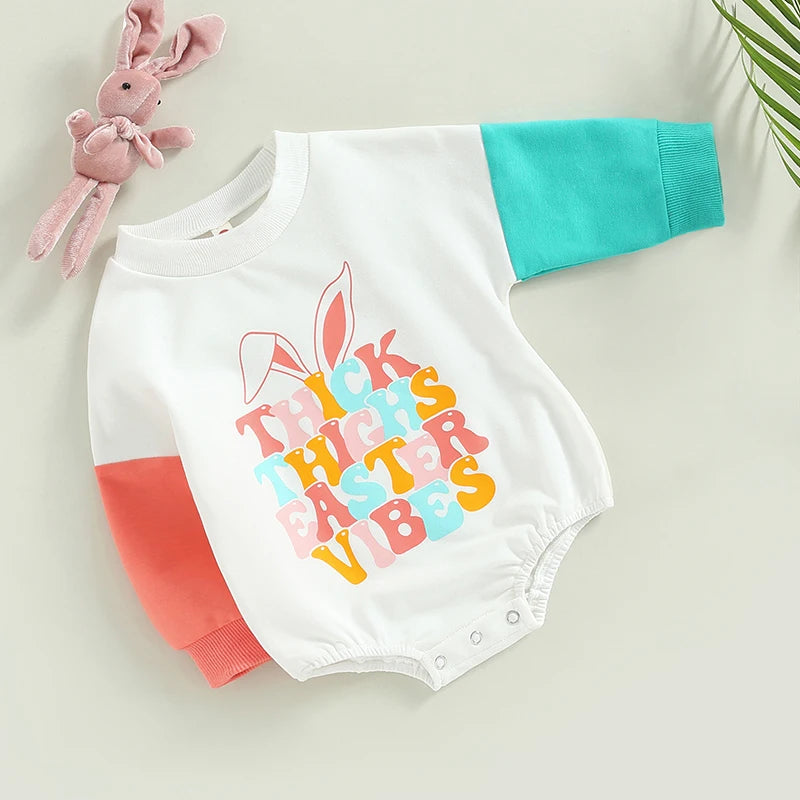 Unisex Easter Baby Romper for Boys & Girls, Bunny ears Sweatshirt, My First Easter Photoshoot, Neutral Toddler Oversized Baby Sweater Onesie