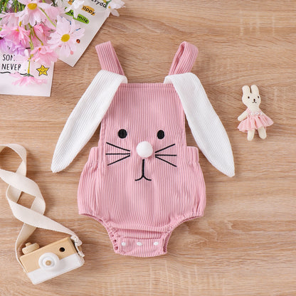 Cute Easter Bunny Baby Girls and Boys Romper, Infant Velveteen Jumpsuit for Newborn and Toddler, Pink