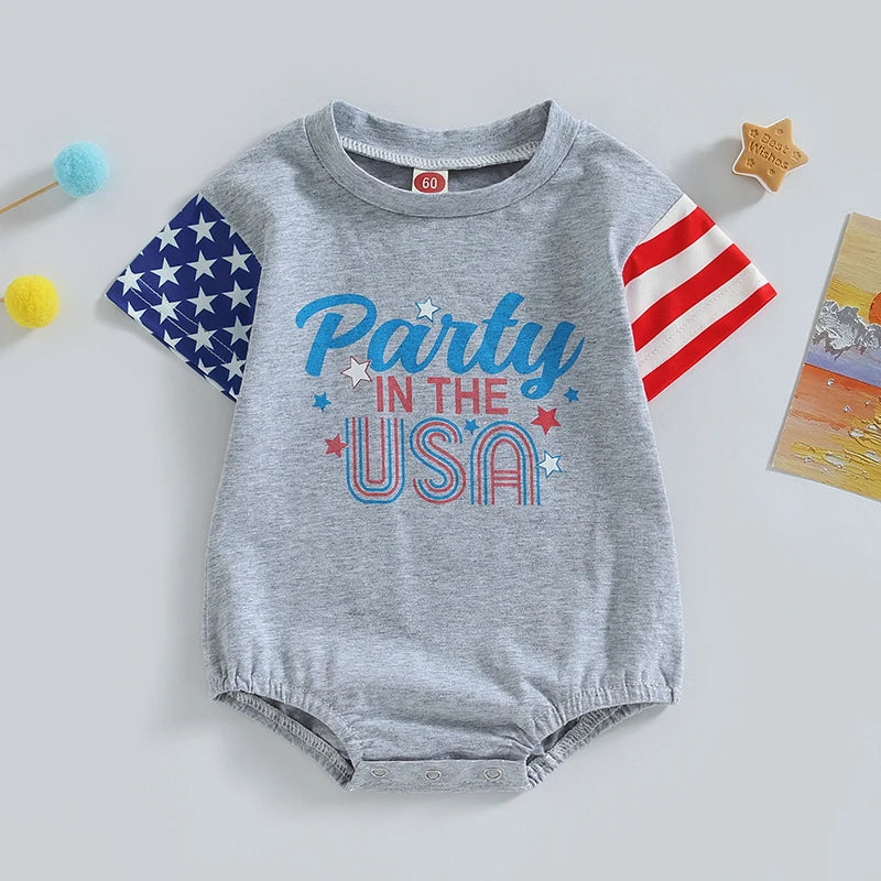 USA Romper for  Baby Girls & Boys, American Flag T-Shirt for Independence Day Party, Patriotic baby clothes for newborn and toddler