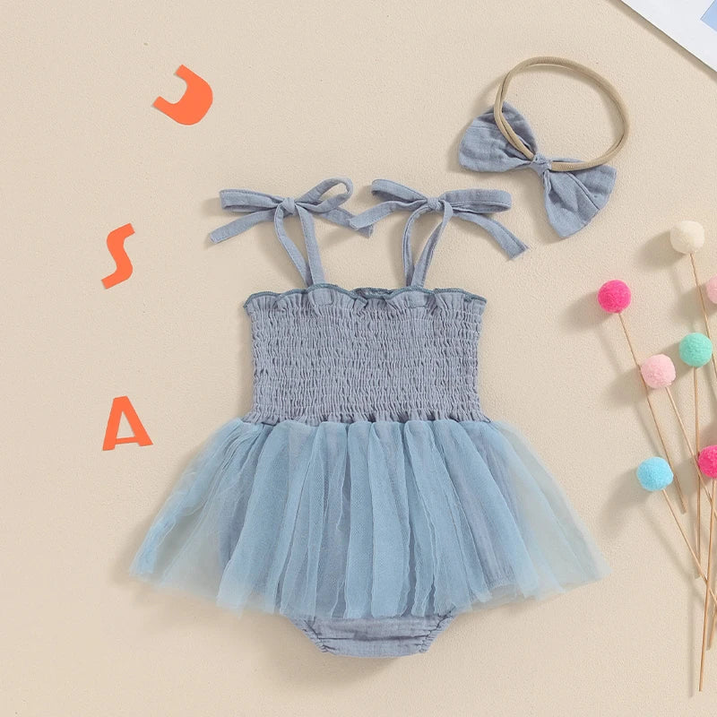 First Independence Day Baby Girl Dress Romper, Summer Tulle Dress + Headband for 4th of July Photoshoot