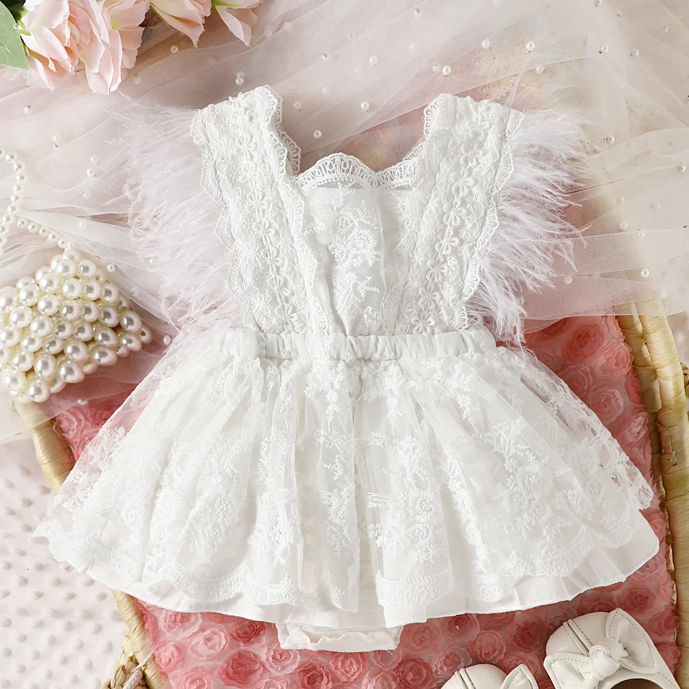 Boho Lace Baby Dress Romper with Feathers, 1st Birthday Cake Smash Out AmimamiDoll Boho Lace Baby Dress Romper with Feathers, 1st Birthday Cake Smash Out AmimamiDoll