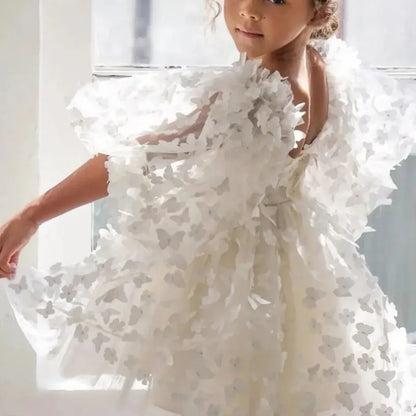 Fashion Baby Girl Little Princess Butterfly Tulle Tutu Dress Puff Sleeve, kids Pageant Party Gown, Special Occasion, Flower Girl Dress, Birthday Baby Clothes