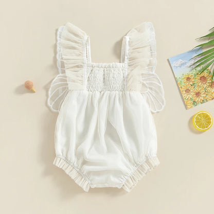 Butterfly Baby Girl Romper, Cake Smash Outfit for First Birthday Photoshoot, Toddler Tulle Bubble Romper, Infant Fairy Princess, Angel Fly Wings white