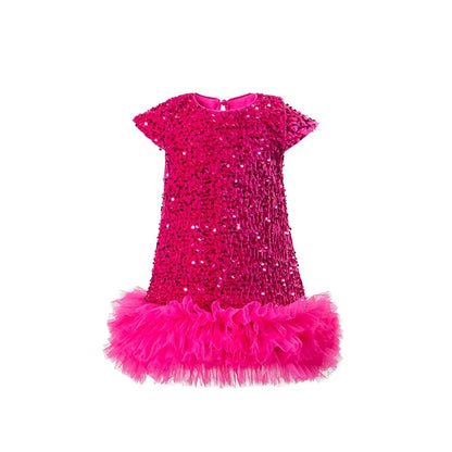 Toddler Girl Christmas Red Dress - Sparkle Sequin & Fluffy Tulle Ruffles