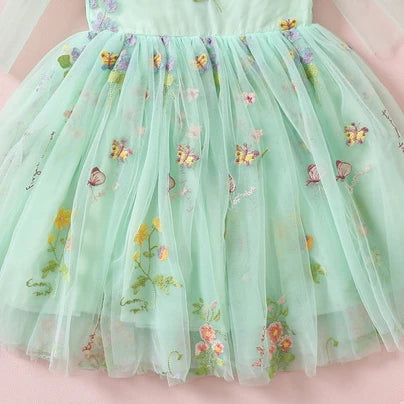 NEW 2024 Girls Dresses for Special Occasion, Sage Embroidery Fairy Princess Toddler Birthday Outfit, Sage Green Flower Girl Dress, Forest Wedding Junior Bridesmaid, Matching Sisters dresses