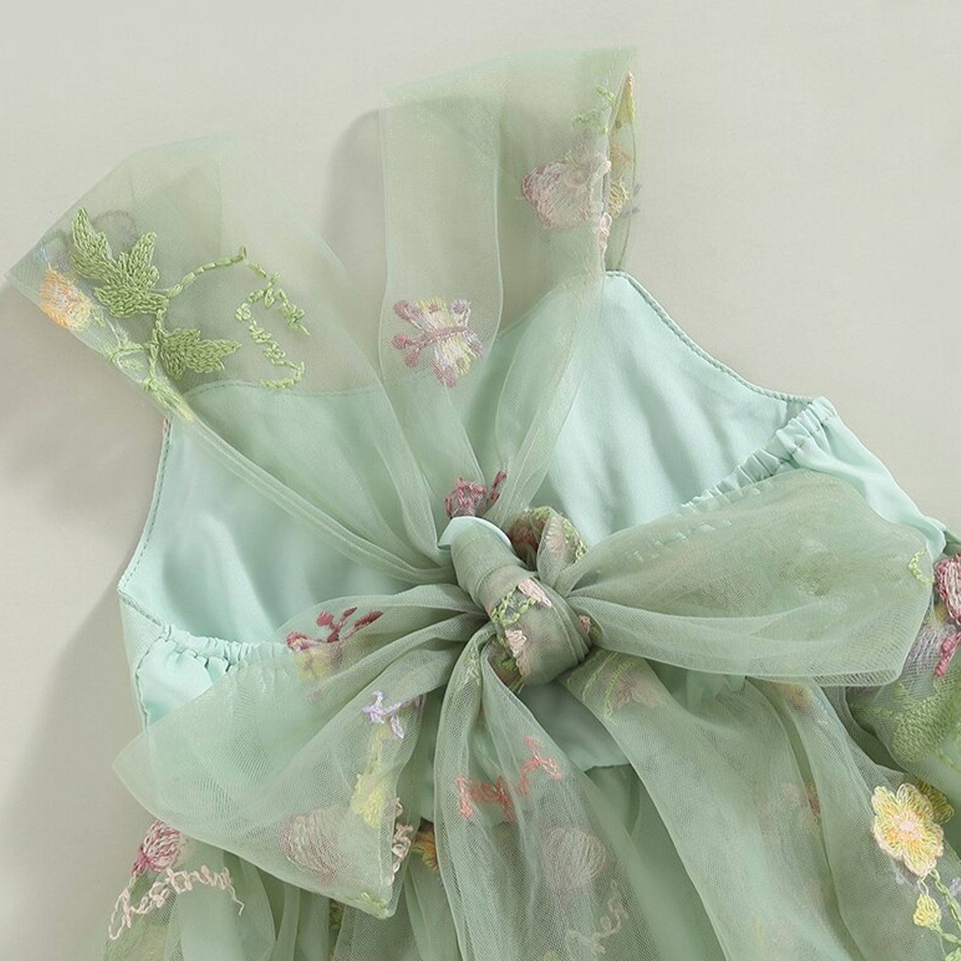 Sage Green Baby Girl Tulle Romper Dress with Floral Embroidery, Toddle AmimamiDoll Sage Green Baby Girl Tulle Romper Dress with Floral Embroidery, Toddle AmimamiDoll