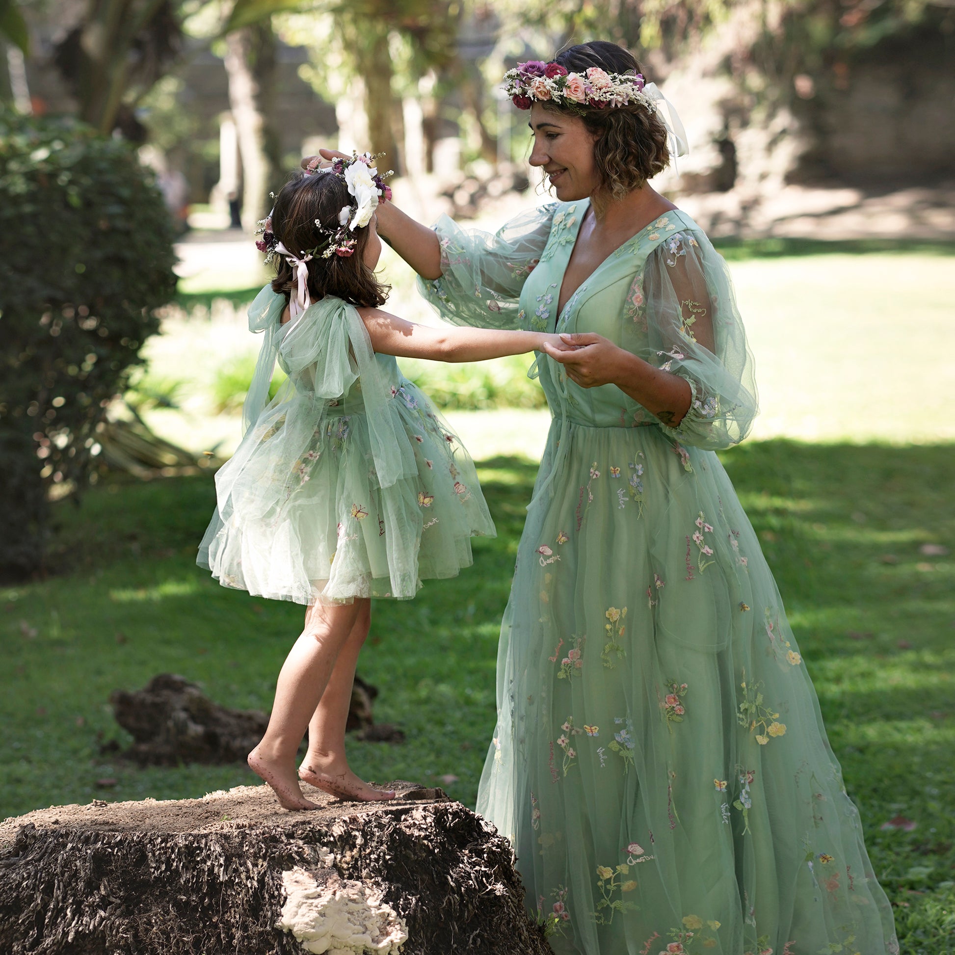 Sage Green Wedding Outfit for Mom and Daughter, Matching Tulle Dresses for Flower Girl, Baby and Toddler, Junior Bridesmaid and Bride