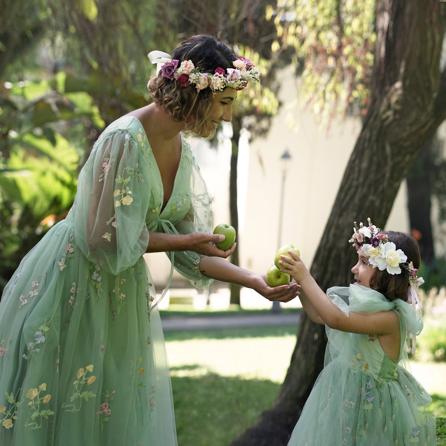 Sage Green Wedding Outfit for Mom and Daughter, Matching Tulle Dresses for Flower Girl, Baby and Toddler, Junior Bridesmaid and Bride