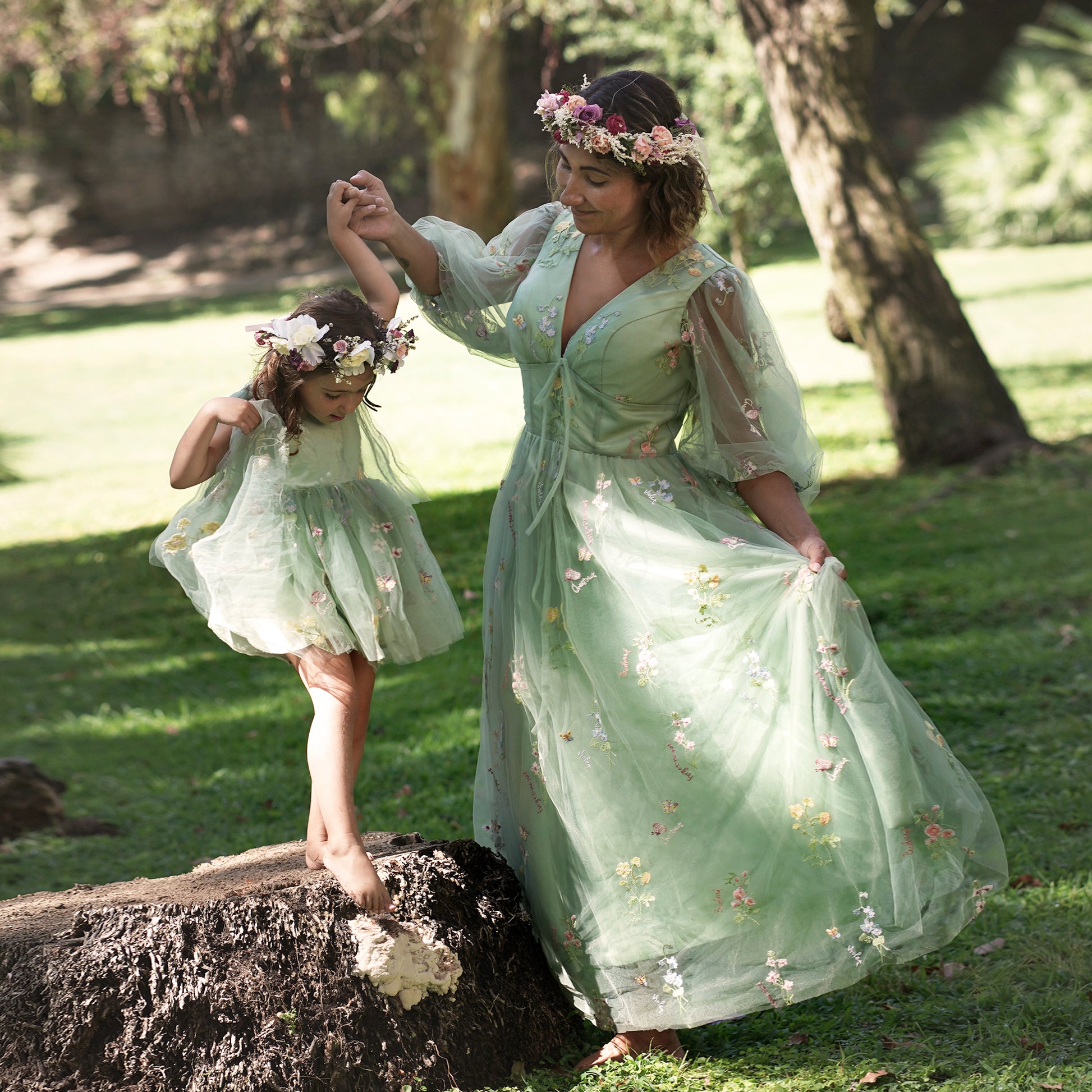 Sage Green Wedding Outfit for Mom and Daughter, Matching Tulle