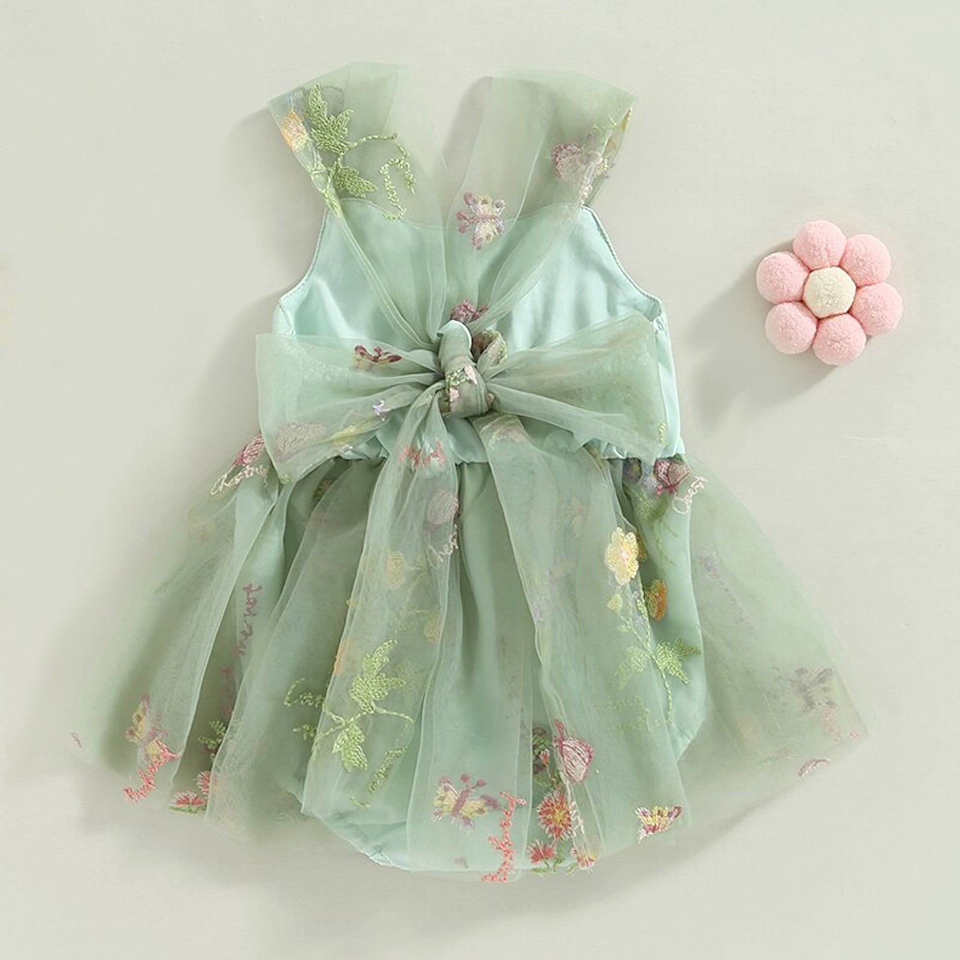 Sage Green Baby Girl Tulle Romper Dress with Floral Embroidery, Toddle AmimamiDoll Sage Green Baby Girl Tulle Romper Dress with Floral Embroidery, Toddle AmimamiDoll