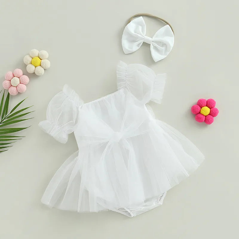 Baby Girl Tulle Tutu Romper, First Birthday Smash Cake Outfit, Wedding Baby Clothes, Toddler Flower Girl Dress White Boho