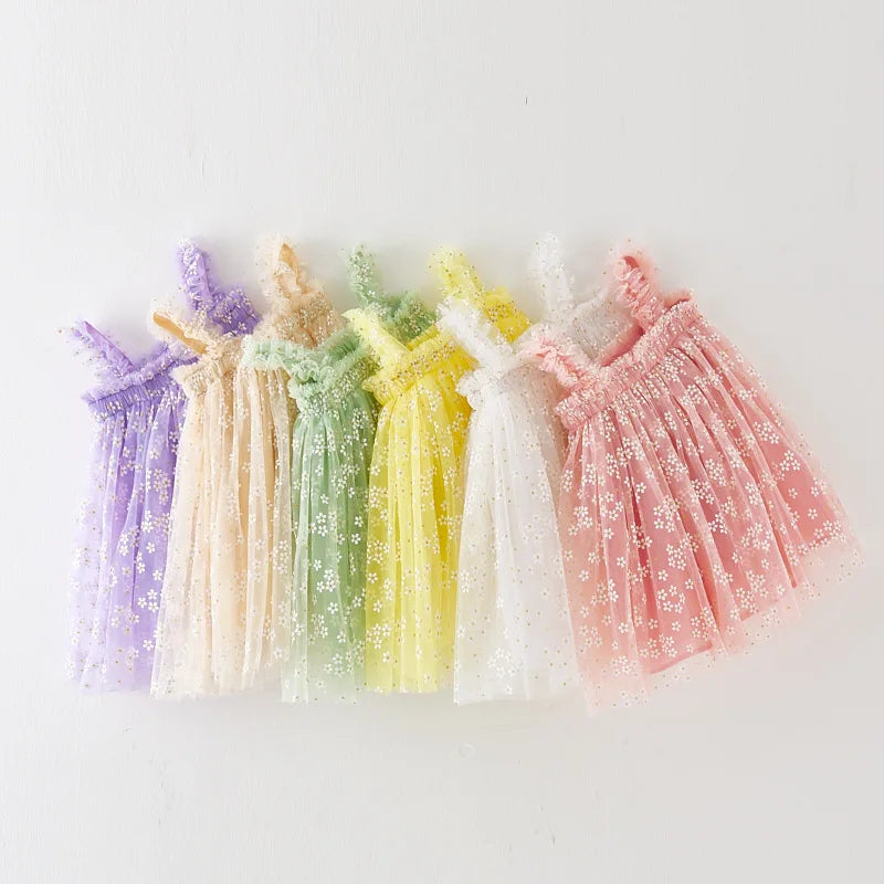 Beautiful summer sundresses in bright colors for children's parties. Daisy Baby Girl Tulle Dress for Special Occasion, Toddler Fairy Princess First Birthday Outfit Easter