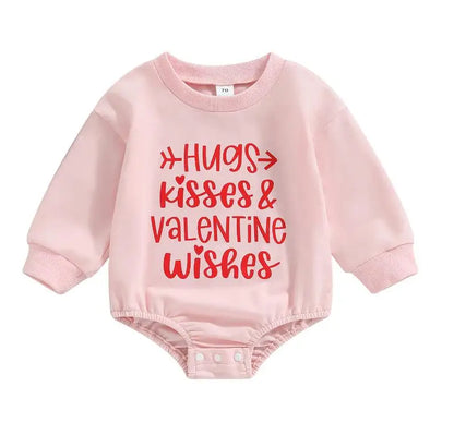 XOXO Pink Heart Baby Girl Romper with Headband for First Valentines Day