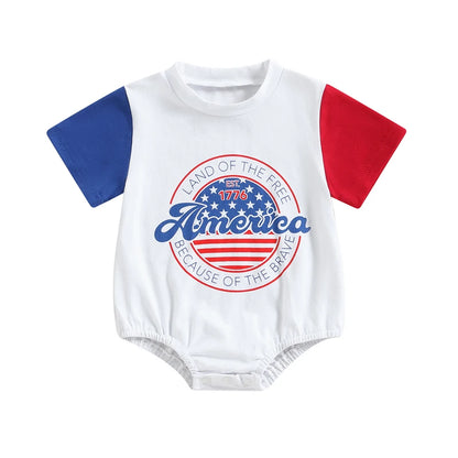 Independence Day Infant Romper for Baby Girls & Boys, Patriotic T-Shirt with American Flag