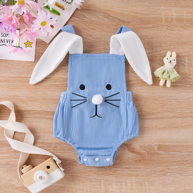 Cute Easter Bunny Baby Girls and Boys Romper, Infant Velveteen Jumpsuit for Newborn and Toddler, Blue