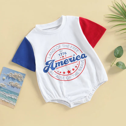 Independence Day Infant Romper for Baby Girls & Boys, Patriotic T-Shirt with American Flag