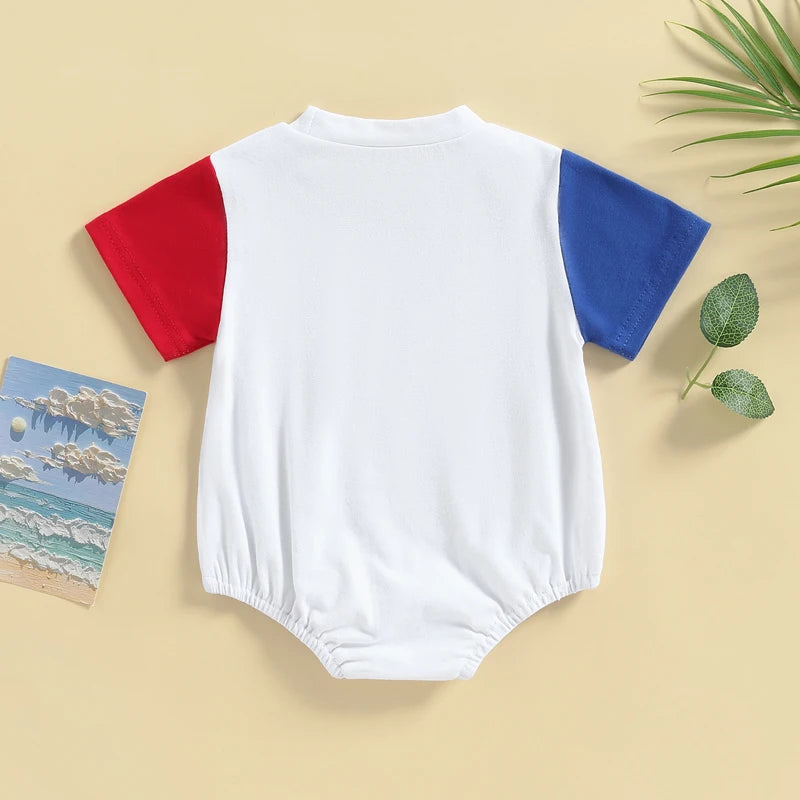 Independence Day Infant Romper for Baby Girls & Boys, Patriotic T-Shirt with American Flag