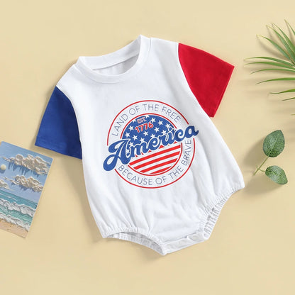 Independence Day Infant Romper for Baby Girls & Boys, Patriotic T-Shirt with American Flag