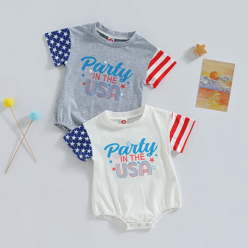 USA Romper for  Baby Girls & Boys, American Flag T-Shirt for Independence Day Party, Patriotic baby clothes for newborn and toddler