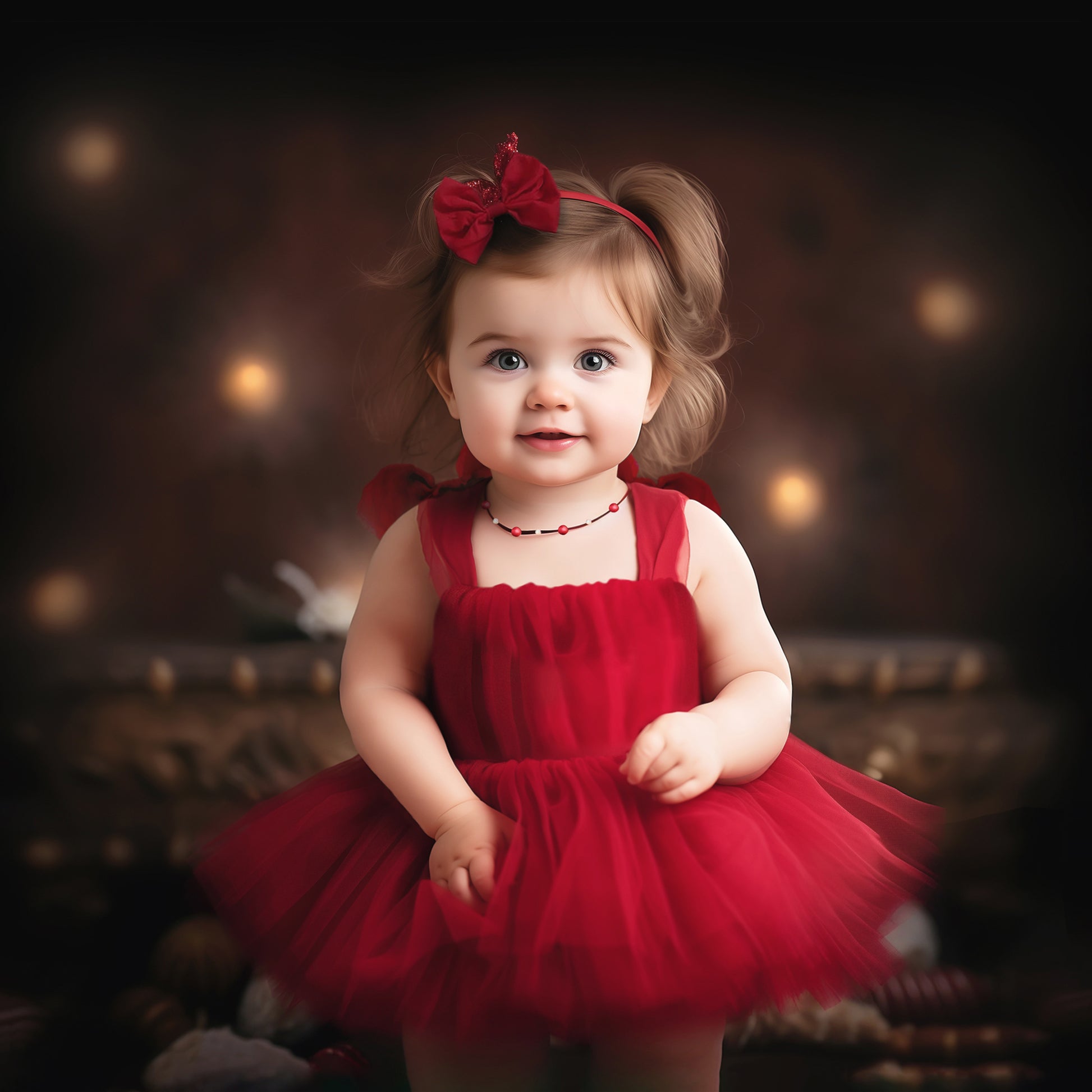 Red Flower Girl Dress, Tulle Tutu Dress Romper for Newborn Baby or Toddler Girl with Bow Headband, Birthday Party Gown Special Occasion