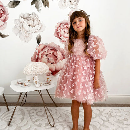 Fashion Baby Girl Little Princess Butterfly Tulle Tutu Dress Puff Sleeve, kids Pageant Party Gown, Special Occasion, Flower Girl Dress, Birthday Baby Clothes