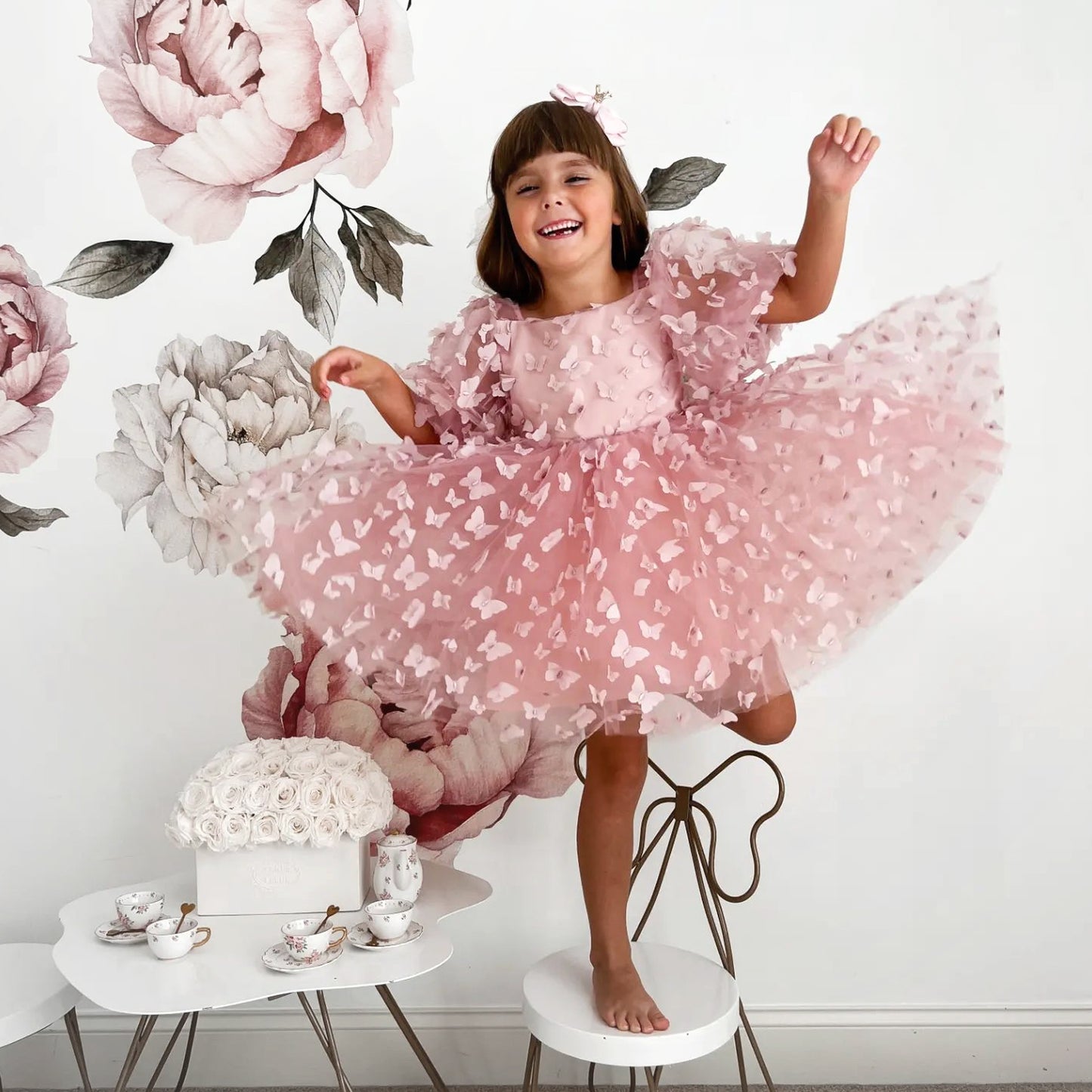 Fashion Baby Girl Little Princess Butterfly Tulle Tutu Dress Puff Sleeve, kids Pageant Party Gown, Special Occasion, Flower Girl Dress, Birthday Baby Clothes