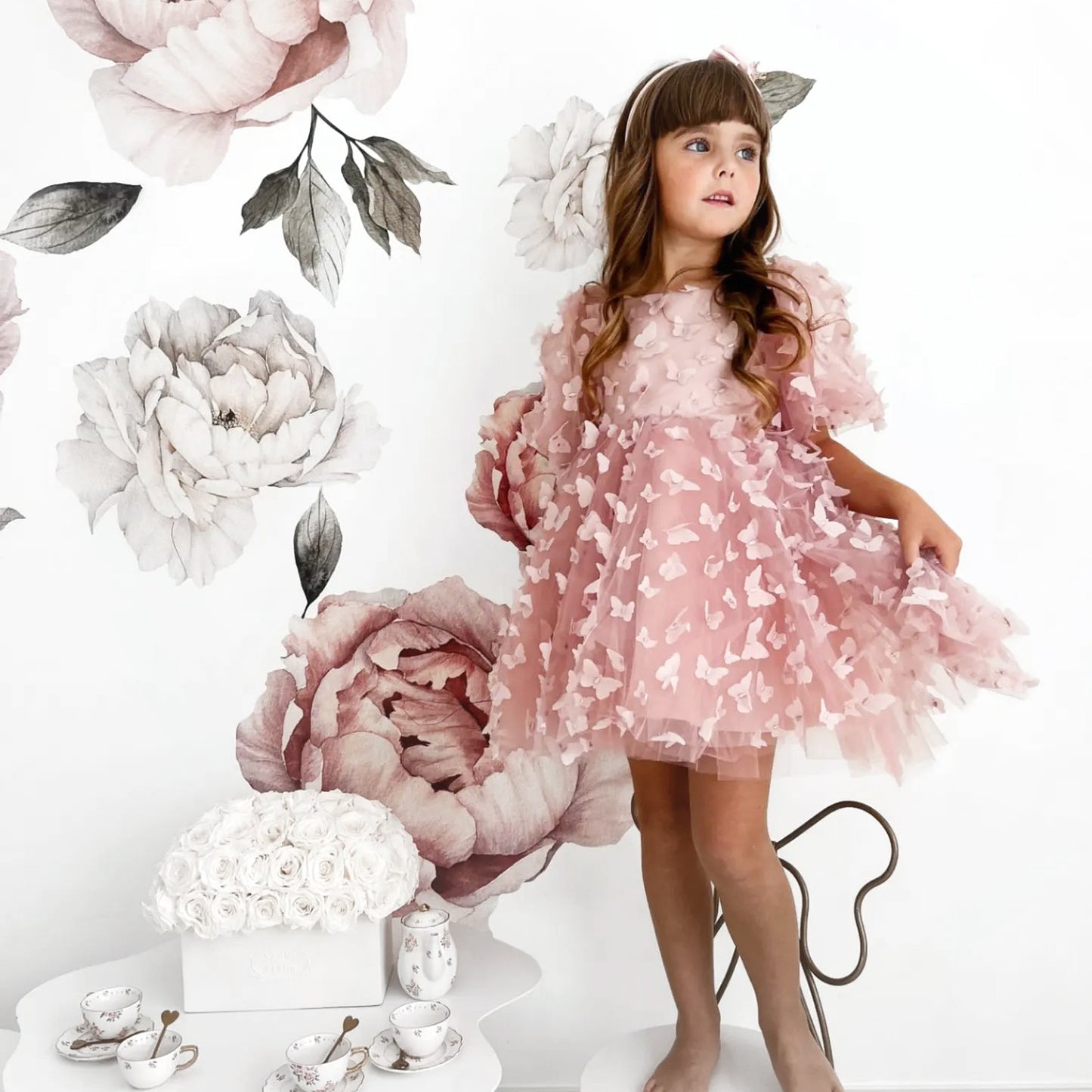 Fashion Baby Girl Little Princess Butterfly Tulle Tutu Dress Puff Sleeve, kids Pageant Party Gown, Special Occasion, Flower Girl Dress, Birthday Baby Clothes