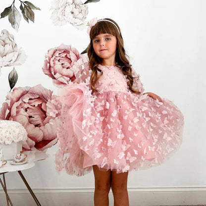 Fashion Baby Girl Little Princess Butterfly Tulle Tutu Dress Puff Sleeve, kids Pageant Party Gown, Special Occasion, Flower Girl Dress, Birthday Baby Clothes