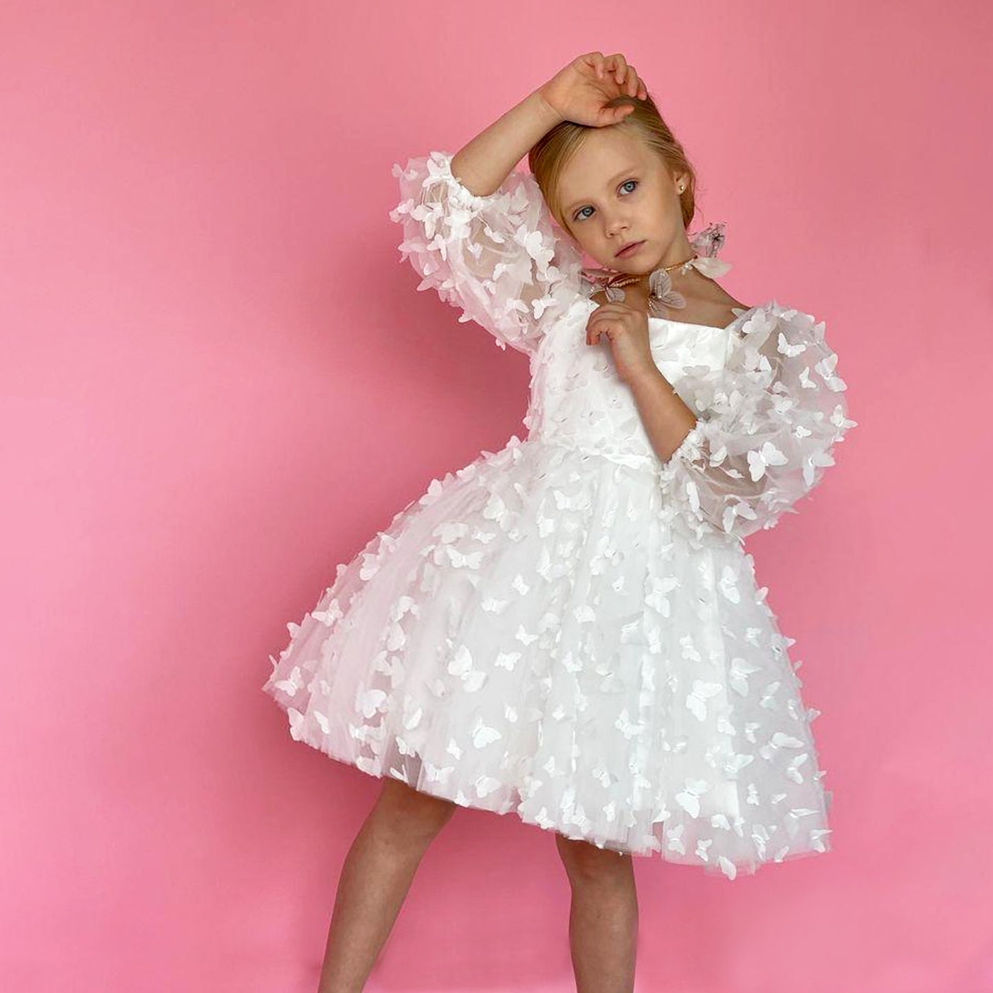 Fashion Baby Girl Little Princess Butterfly Tulle Tutu Dress Puff Sleeve, kids Pageant Party Gown, Special Occasion, Flower Girl Dress, Birthday Baby Clothes