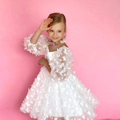 Fashion Baby Girl Little Princess Butterfly Tulle Tutu Dress Puff Sleeve, kids Pageant Party Gown, Special Occasion, Flower Girl Dress, Birthday Baby Clothes