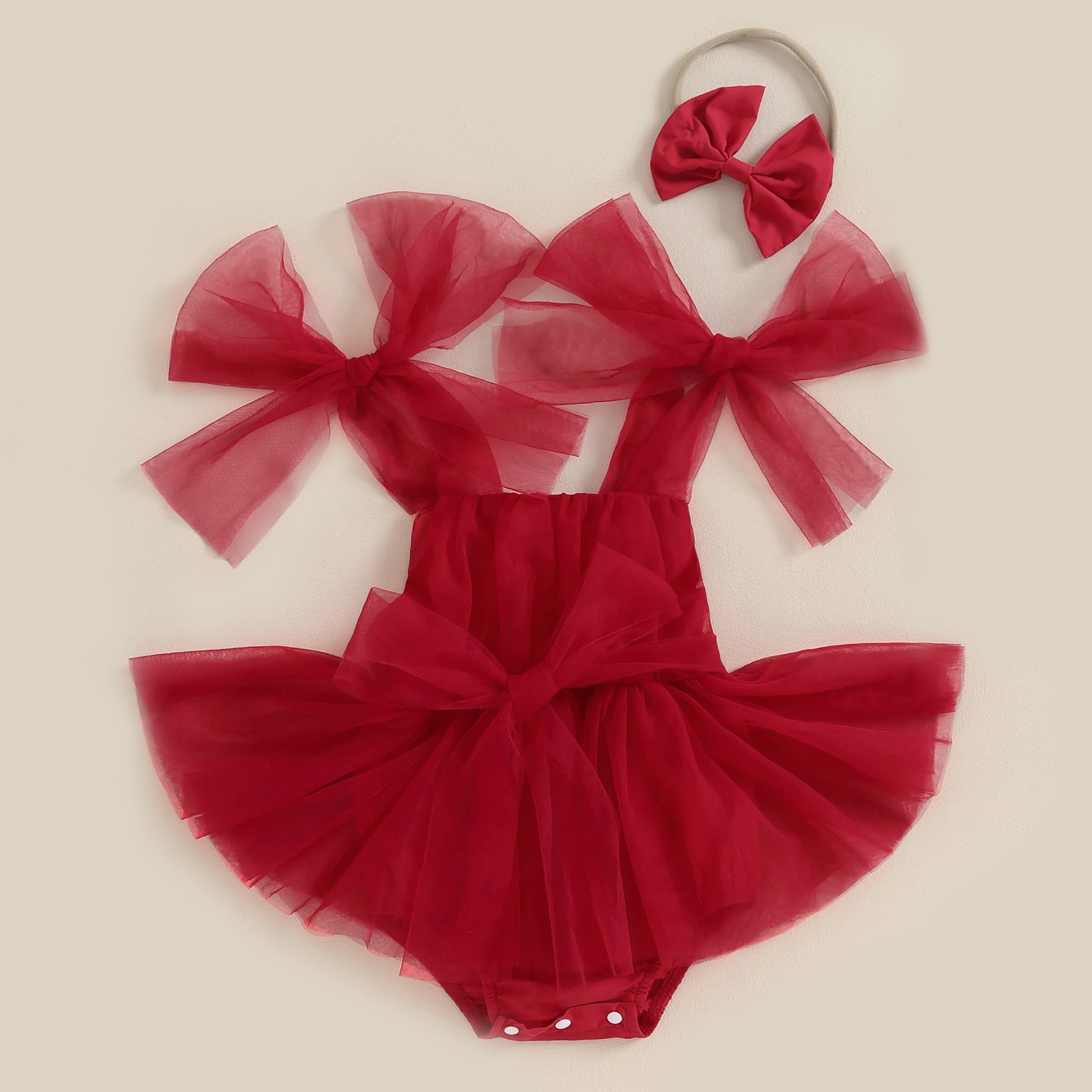 Christmas Tulle Tutu Dress Romper for Newborn Baby or Toddler Girl with Bow Headband, Special Occasion 