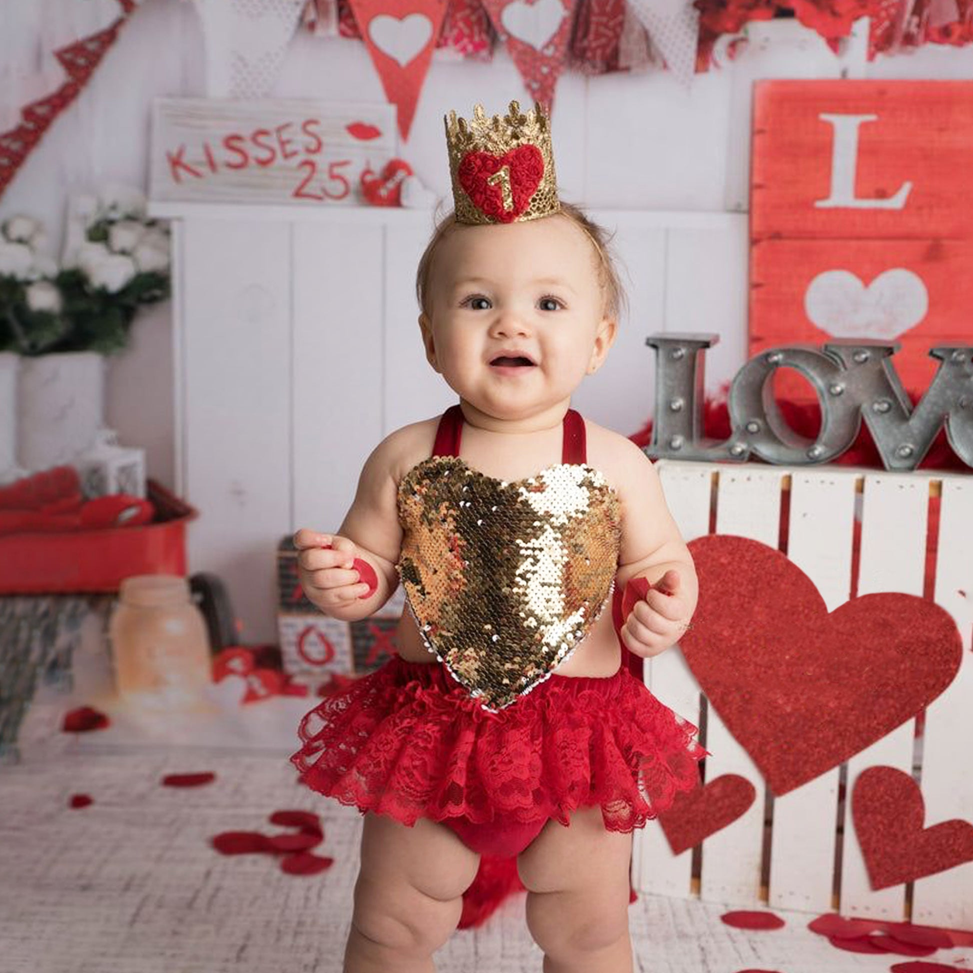 Valentines day baby girl outfit red lace tutu dress with sequin heart for newborn and toddler girl