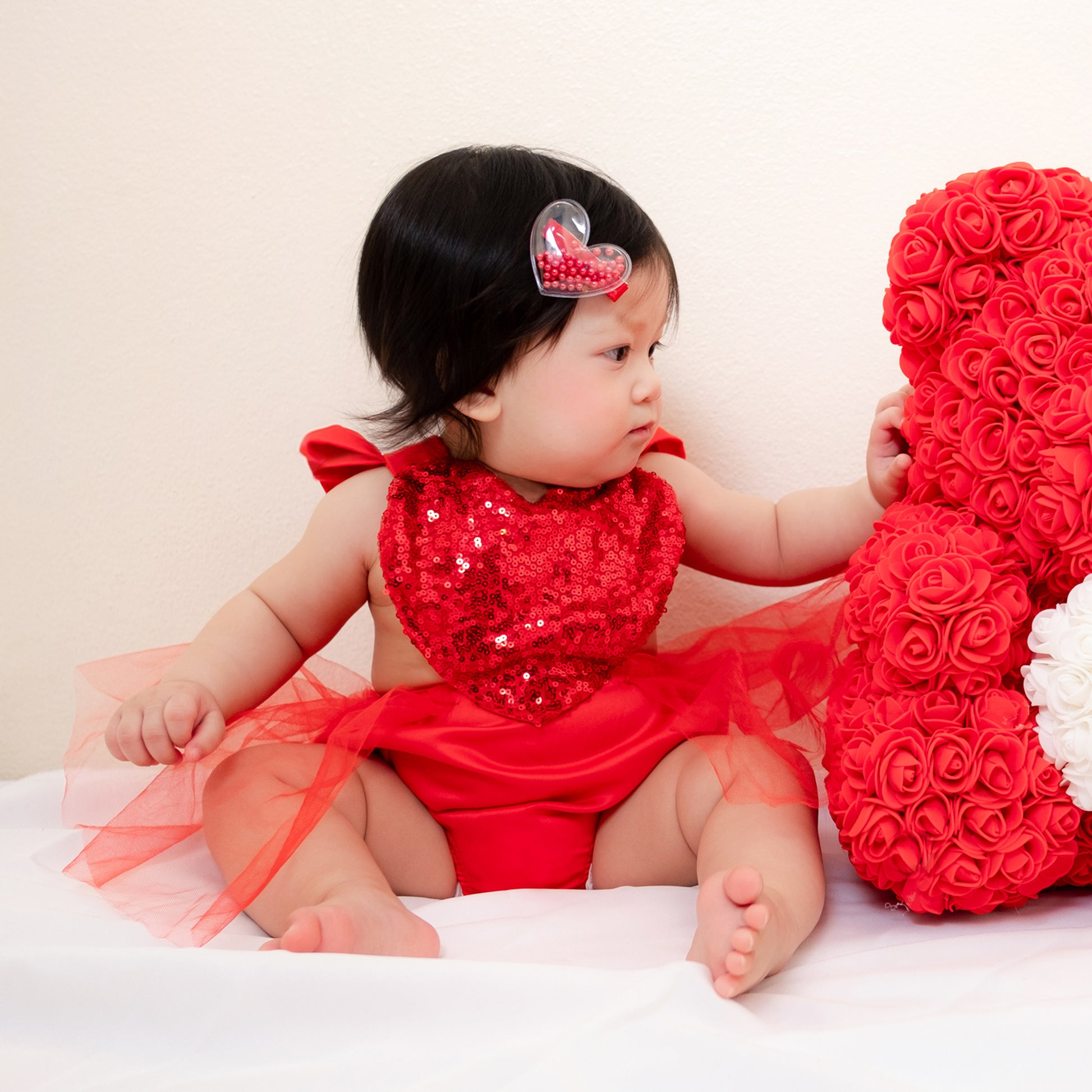 Valentines Outfit Baby Girl, Toddler Girl Red Tulle Dress Romper with Sequin Heart Valentines Outfit Baby Girl, Toddler Girl Red Tulle Dress Romper with Sequin Heart