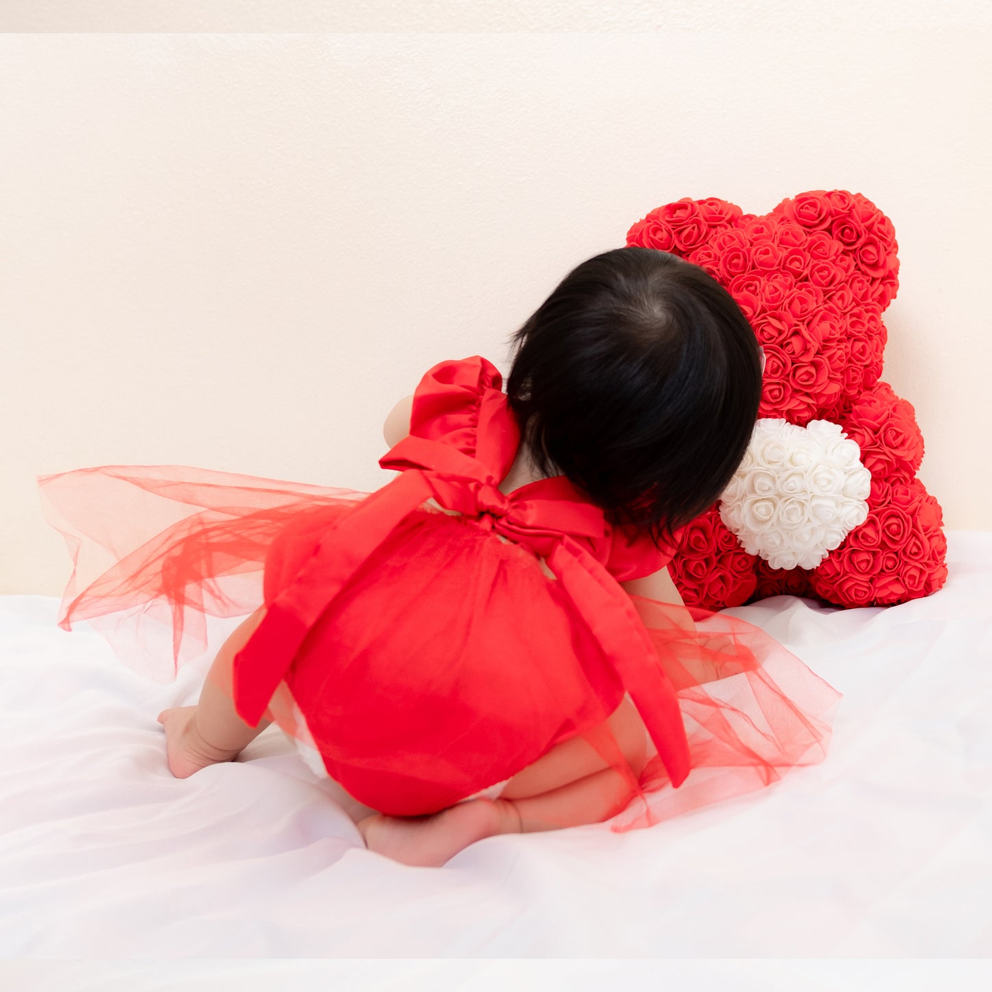 Valentines Outfit Baby Girl, Toddler Girl Red Tulle Dress Romper with Sequin Heart