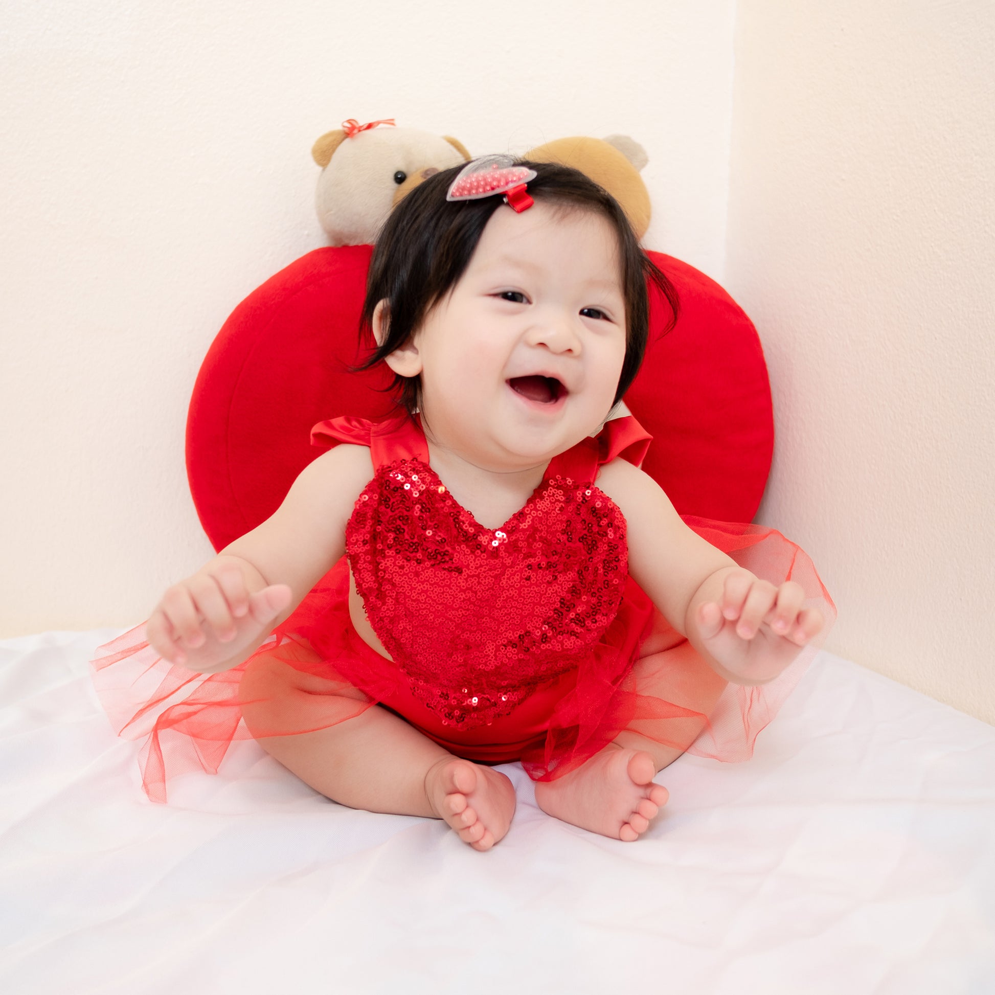 Valentines Outfit Baby Girl, Toddler Girl Red Tulle Dress Romper with Sequin Heart