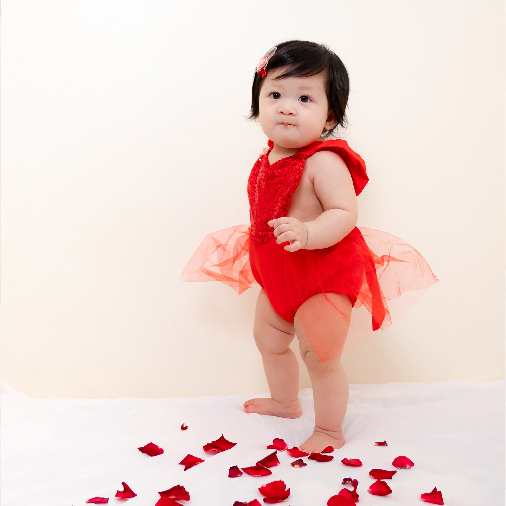 Valentines Outfit Baby Girl, Toddler Girl Red Tulle Dress Romper with Sequin Heart