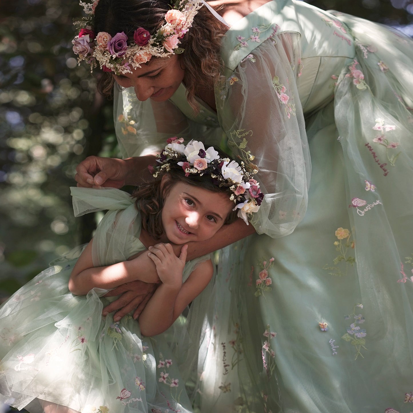 Sage Green Wedding Outfit for Mom and Daughter, Matching Tulle Dresses for Flower Girl, Baby and Toddler, Junior Bridesmaid and Bride