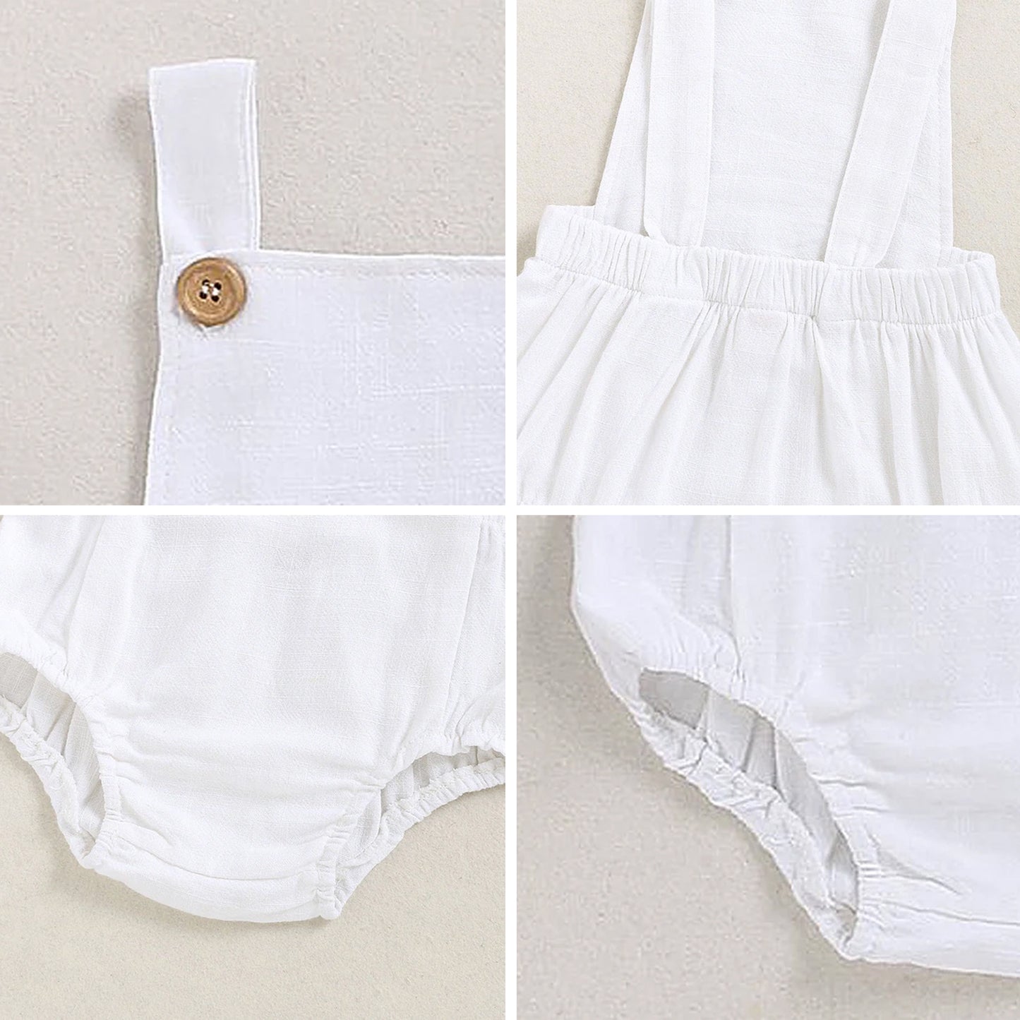 White Baby Boy Romper, First Birthday Smash Cake Outfit Boy, Newborn Linen Cotton Overalls