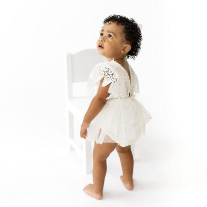 Boho white lace baby girl Сhristening dress.