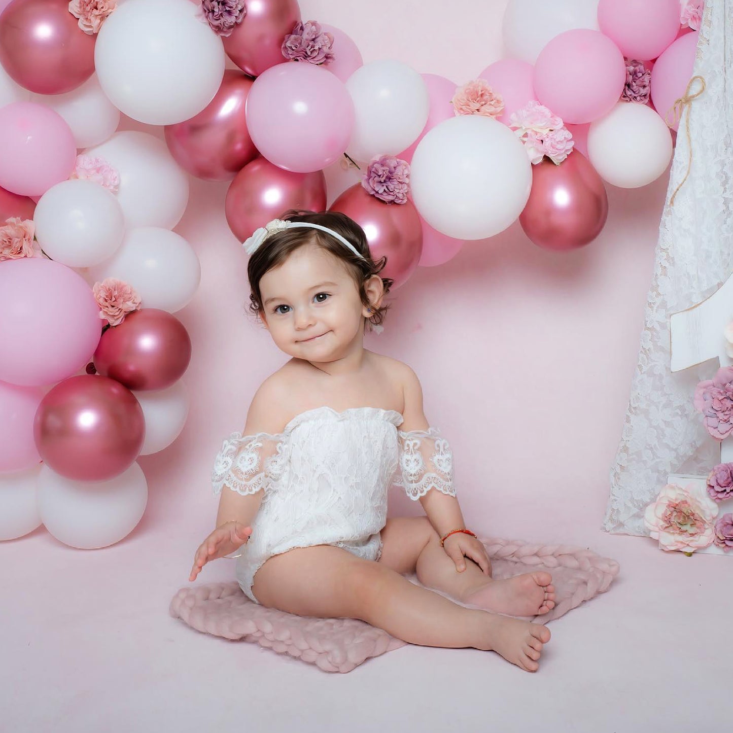 White Lace Baby Romper Off Shoulder for Newborn or First Birthday Smash Cake Outfit