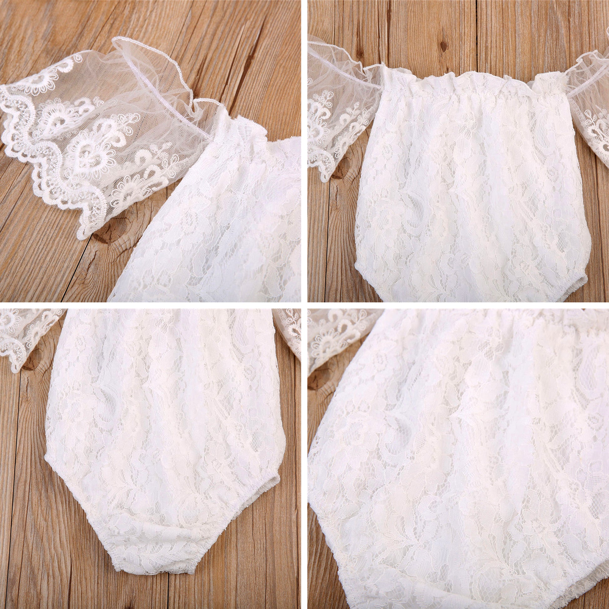 White Lace Baby Romper Off Shoulder for Newborn or First Birthday Smash Cake Outfit, Floral Bodysuit Special Occasion