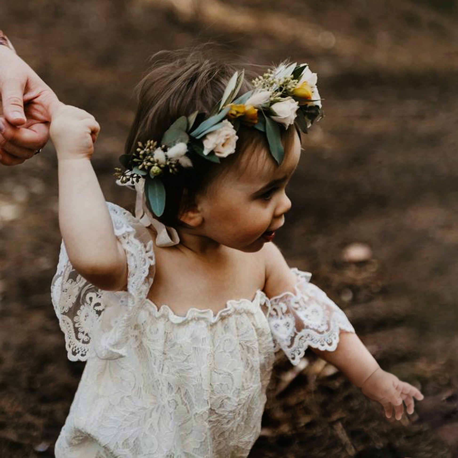 White Lace Baby Romper Off Shoulder for Newborn or First Birthday Smash Cake Outfit, Floral Bodysuit Special Occasion