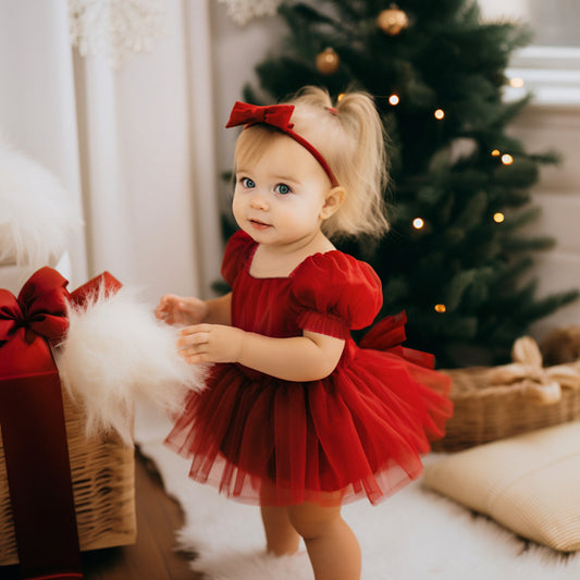 Baby Girl Christmas Dress, Red Tulle Tutu Romper for Toddler & Newborn