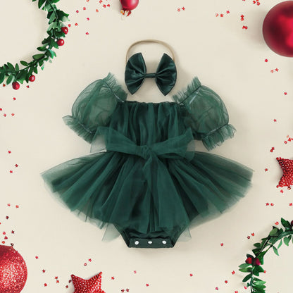 Baby Girl Christmas Dress, Red Tulle Tutu Romper for Toddler & Newborn