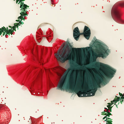 Baby Girl Christmas Dress, Red Tulle Tutu Romper for Toddler & Newborn