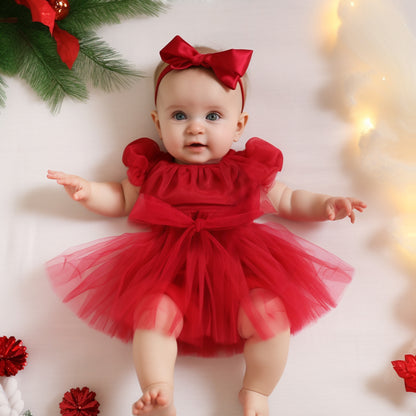 Baby Girl Christmas Dress, Red Tulle Tutu Romper for Toddler & Newborn