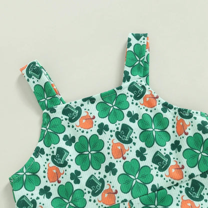 Toddler Girl Bell Bottoms Overall for St. Patrick's Day, Irish Lucky Leaf Clover Kids Flare Jumpsuit