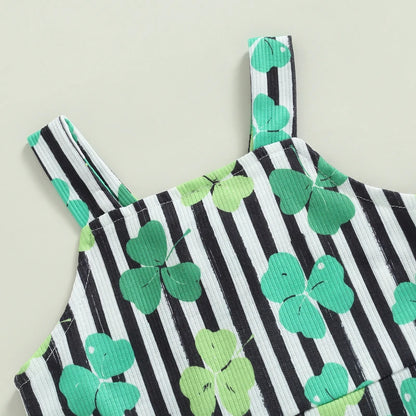 Toddler Girl Bell Bottoms Overall for St. Patrick's Day, Irish Lucky Leaf Clover Kids Flare Jumpsuit